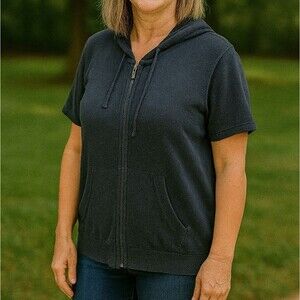 Eddie Bauer Hoodie S/S Women's L Blue Full Zip Logo Cotton Casual Weekend